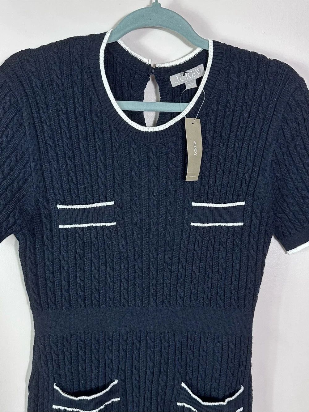 J. Crew Navy Cable-Knit Midi Dress with White Trim - Picture 6 of 11